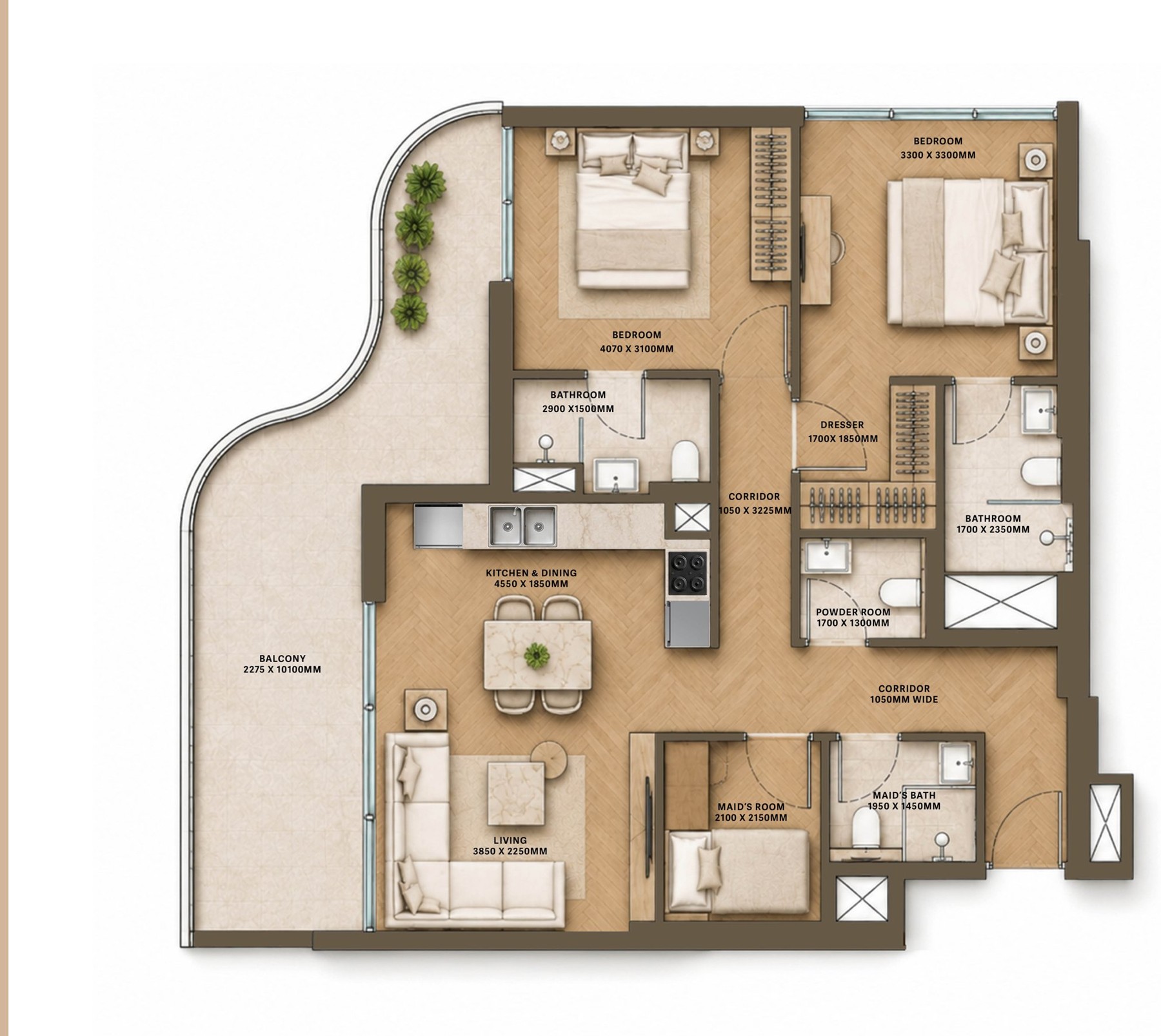 HOLM Development โ 2 bedroom + maidโs room layout